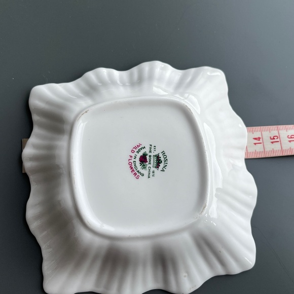 Rosina bone china snack dish, honeysuckle & thistle, gold accents, like new. - Picture 11 of 13